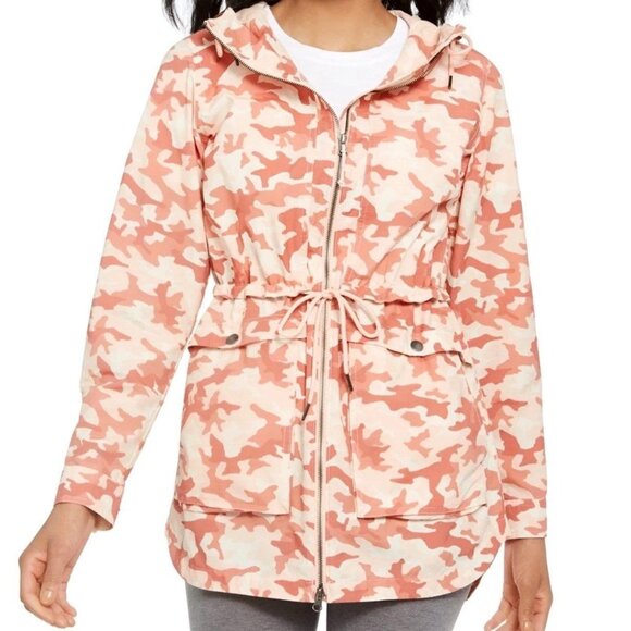 Columbia West Bluff Hooded Jacket Women Size L Pink Camo Front Zip Cinched Waist - Picture 13 of 13